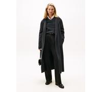 Wollmantel TOMMY HILFIGER "DF WOOL REG BELTED MIDI COAT", Damen, Gr. 38, grau (dunkelgrau heather), Web, Obermaterial: 60% Wolle, 40% Polyester, meliert, wadenlang, V-Ausschnitt, Mäntel Wollmantel, mi