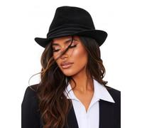 Wollmütze Herren Classic Manhattan Strukturiert Trilby Fedora Hut mit Band Kurze Krempe Panama Gangster Hut, schwarz, large