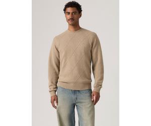 Wollpullover LEVI'S "ORIGINAL HM SWEATER", Herren, Gr. S, beige (diamond latice vintage khaki), Strick, Obermaterial: 80% Wolle, 20% Polyamid, regular fit normal, Rundhals, Pullover, klassische Rundha