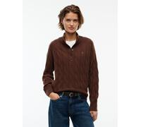 Wollpullover TOMMY HILFIGER "SOFT WOOL CABLE MK-NK HENLEY", Damen, Gr. S (36/38), braun (legacy braun), Strick, Obermaterial: 100% Wolle, unifarben, normal, Rundhals, Pullover, Wolle, mit Zopfmuster (