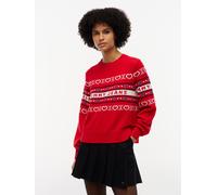 Wollpullover TOMMY JEANS "TJW SWEATER", Damen, Gr. XL (46), rot (lavish rot), Strick, Obermaterial: 100% Wolle, gemustert, normal, Rundhals, Bündchen, Pullover, Wolle (37486655-XL) lavish rot