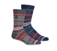 Wollsocken für Damen & Herren, 2 Paar, nordisches Muster, gepolstert, weich, thermisch, warme Socken, Hygge, dicke Wintersocken, Stiefelsocken, Dunkelgrau/Marineblau, 6-8