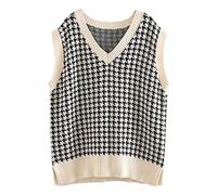Wollweste Damen, Lang Gestreift V Ausschnitt Damenpulli Strickpullunder Kurz Warm Ärmellos Sweater Vest Strickweste Pullunder Winter Baumwolle Pullover Pullover Vest