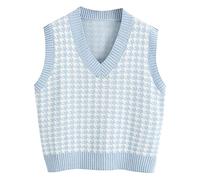 Wollweste Damen, Lang Gestreift V Ausschnitt Damenpulli Strickpullunder Kurz Warm Ärmellos Sweater Vest Strickweste Pullunder Winter Baumwolle Pullover Pullover Vest