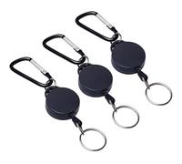 WOLMIK 3 Stück Retractable Schlüsselanhänger Ausziehbar Key Schlüsselband Heavy Duty mit Federhaken und Nylonseil für Schlüssel Ausweis, Schwarz