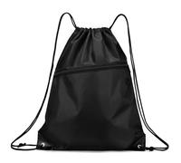 WOLMIK Rucksack mit Kordelzug, Turnbeutel Schwarz Sportbeutel für Herren Damen, Beutel mit Kordelzug, Verstellbar Gym Bag Gymsack mit Reißverschluss außen für Sport Reisen Schule Strand