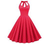 Women 50s Vintage Polka Dot Halter Cocktail Swing Dress Buttons Floral 1950s Rockabilly Audrey Hepburn Prom Tea Party Dress