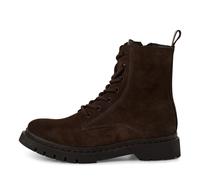 Schnürstiefelette TAMARIS, Damen, Gr. 38, braun (dunkelbraun), Veloursleder, unifarben, klassisch, Schuhe, Blockabsatz, Schnürboots, Herbstschuh mit Ziernähten (37118166-38) dunkelbraun