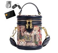 Women Bucket Purses - PU Leather Retro Bear Small Shoulder Bag, Adjustable