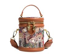 Women Bucket Purses - PU Leather Shoulder Bag, Retro Bear Small Handbag