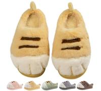 Women Cat Paw Slippers, Cute & Cosy Cat Feet Slippers, Winter Warm Plush Slippers 3D Cat Paw House Fur Slides Fluffy Shoes for Indoor Outdoor (Yellow,EU 36-37 / US 6-6.5)