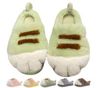 Women Cat Paw Slippers, Cute & Cosy Cat Feet Slippers, Winter Warm Plush Slippers 3D Cat Paw House Fur Slides Fluffy Shoes for Indoor Outdoor (Green,EU 36-37 / US 6-6.5)