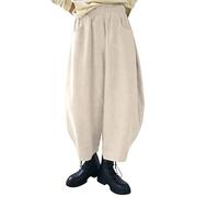 Women Corduroy Barrel Pants Wide Leg Vintage Mid Baggy Pants Haremshose Damen Schwarz Winter Culottes Hosen (Beige, S)