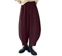 Women Corduroy Barrel Pants Wide Leg Vintage Mid Baggy Pants Haremshose Damen Schwarz Winter Culottes Hosen (Red, L)