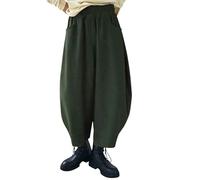 Women Corduroy Barrel Pants Wide Leg Vintage Mid Baggy Pants Haremshose Damen Schwarz Winter Culottes Hosen (Green, L)