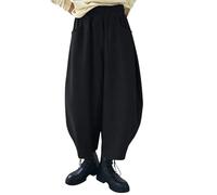Women Corduroy Barrel Pants Wide Leg Vintage Mid Baggy Pants Haremshose Damen Schwarz Winter Culottes Hosen (Black, M)