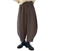 Women Corduroy Barrel Pants Wide Leg Vintage Mid Baggy Pants Haremshose Damen Schwarz Winter Culottes Hosen (Coffee, L)