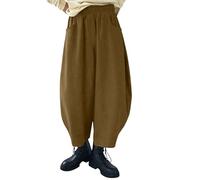 Women Corduroy Barrel Pants Wide Leg Vintage Mid Baggy Pants Haremshose Damen Schwarz Winter Culottes Hosen (Brown, L)