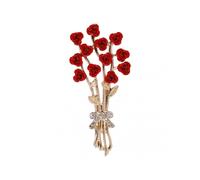 Women Enamel Rose Flower Bouquet Shape Brooch Pin Korean Style Shining Rhinestones Inlay Dress Coat Badge Jewelry Accessories