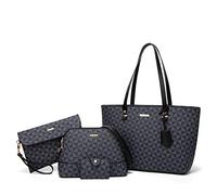 Women Fashion Synthetic Leather Handbags Tote Bag Shoulder Bag Top Handle Satchel Purse Set 4pcs (Black-lattice-A)