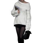 Women Loose Knit Jumpers Solid Color Long Sleeve Boat Neck Off Shoulder Pullovers Winter Casual Jumpers Fall Clothes