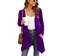 Women Plus Size Casual Open Front Knit Cardigans Lightweight Summer Soft Relaxed Fit Long Sleeve Cardigan Side Pocket Solid Drape Duster,Purple,XXL