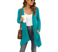 Women Plus Size Casual Open Front Knit Cardigans Lightweight Summer Soft Relaxed Fit Long Sleeve Cardigan Side Pocket Solid Drape Duster,Teal,XXL