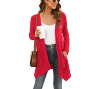 Women Plus Size Casual Open Front Knit Cardigans Lightweight Summer Soft Relaxed Fit Long Sleeve Cardigan Side Pocket Solid Drape Duster,Red,XXL