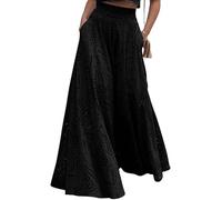 Women 's Hollow Out Öse Maxi Boho Rock zurück Smocked Taille Spitze Floral Flowy Langen Rock mit Taschen (Schwarz,L)