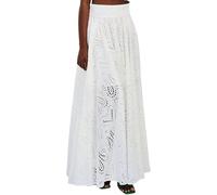 Women 's Hollow Out Öse Maxi Boho Rock zurück Smocked Taille Spitze Floral Flowy Langen Rock mit Taschen (Weiß,S)