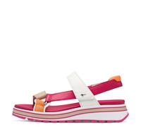 Keilsandalette TAMARIS, Damen, Gr. 40, pink (fuchsia kombiniert), Leder, Veloursleder, Lederimitat, kontrastfarbene Details, modisch, Schuhe, Trekkingsandale, Riemchensandale mit verstellbaren Klettve