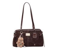 Women Shoulder Bag - 34x20x11cm PU Leather, Vintage Handbag with Plush Pendant, Purse | Fashion Tote, Travel Carry Bag, Lightweight Satchel for Daily Use, Work, School and Shopping