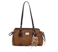 Women Shoulder Bag - 34x20x11cm PU Leather, Vintage Handbag with Plush Pendant, Purse | Fashion Tote, Travel Carry Bag, Lightweight Satchel for Daily Use, Work, School and Shopping