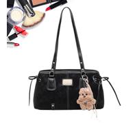 Women Shoulder Bag - 34x20x11cm PU Leather, Vintage Handbag with Plush Pendant, Purse | Fashion Tote, Travel Carry Bag, Lightweight Satchel for Daily Use, Work, School and Shopping