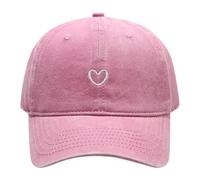 Women Solid Color Heart Embroidered Soft Top Outdoor Washed Baseball Cap wasserdichte Cap (Pink, One Size)
