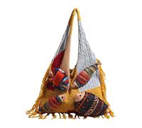 Women Trendy Knitted Hollow Out Single-Shoulder Bag Large Capacity Underarm Purse Patchwork Design & Fish Decoration Clutch Handbag Versatile for Outdoor Travel Shopping (Yellow) (Yellow 400*300*10)