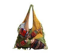 Women Trendy Knitted Hollow Out Single-Shoulder Bag Large Capacity Underarm Purse Patchwork Design & Fish Decoration Clutch Handbag Versatile for Outdoor Travel Shopping (Green) (Green 400*300*10)