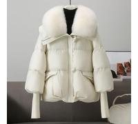 Women Winter Puffer Jacket Big Lapel Warm Coat | Big lapel design, thick down cotton fill, solid color style, regular fit, autumn winter wear(White M)