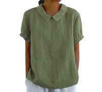 Women's Blouses & Shirts Tagesangebote Heute T-Shirt Leinenbluse Sommer Baumwoll Leinen Oberteile Vintage Einfarbig Tunika Bluse Basic Kurzarm Shirt Urlaub Must Haves