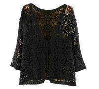 Women'S Bolero,Damen Bolero Shrug Kurze Strickjacke 3/4 Ärmel Gehäkelte Spitzenbluse Jacke Vorne Krawatte Strickjacke Vorne Offen Boho Festival Jacke Elegante Strand Vertuschung Für Kleider Schwarz