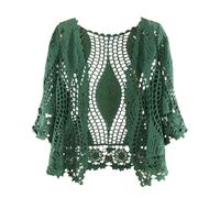 Women's Bolero,Damen-Kleid Mit 3/4-Ärmeln Schal Achselzucken Sommer Gehäkelt Blumen-Bolero-Strickjacke Netzjacke Kurze Vorderseite Krawatte Elegante Schulterjacke Durchsichtig Überzug Für Kleider Gr