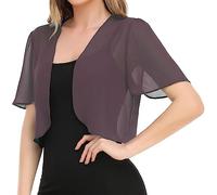 Women's Bolero,Damen-Kurzarm-Shrug Sommer-Chiffon-Bolero-Cardigan Stickerei-Jacke Kurz Vorne Offen Elegante Schulterjacke Durchsichtig Überzug Für Kleider Lavendel 3XL