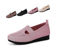 Women's Breathable Mesh Knit Slip-On Sneakers,Mary Jane Walking Slip on Ballet Flats,Trainers Wide Casual Summer Lightweight and Comfortable Non-Slip Walking Shoes (Pink,39)