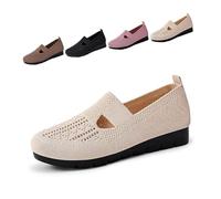 Women's Breathable Mesh Knit Slip-On Sneakers,Mary Jane Walking Slip on Ballet Flats,Trainers Wide Casual Summer Lightweight and Comfortable Non-Slip Walking Shoes (Beige,38)