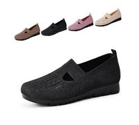 Women's Breathable Mesh Knit Slip-On Sneakers,Mary Jane Walking Slip on Ballet Flats,Trainers Wide Casual Summer Lightweight and Comfortable Non-Slip Walking Shoes (Black,39)