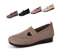 Women's Breathable Mesh Knit Slip-On Sneakers,Mary Jane Walking Slip on Ballet Flats,Trainers Wide Casual Summer Lightweight and Comfortable Non-Slip Walking Shoes (Brown,38)
