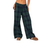 Women's Buffalo Plaid Flannel Pants Classic Plaid Print Elastic Waist Loose Wide Leg Pants Lounge Pants Streetwear (Blue, S)