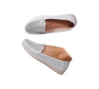Women's Casual Platform Glitter Loafers, Sparkle Slip on Shoes Flats, Cute Bling Tennis Sneakers Party Holiday Casual Shoes (38,Silver)