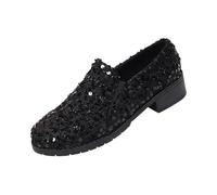 Womens Casual Sequin Chunky Heel Slip-On Loafers Shoes,Women Classic Loafers Plus Size Platform Dress Shoes (38,Black)