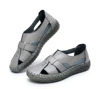 Women's Casual Slip On Loafers Comfort Closed Toe Hand-Stitching Woven Cutout Leather Oxford Softsole Walking Sandals Summer Comfortable Soft Sole Non-Slip Slip On Loafer (Gray,39)